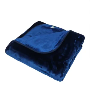 Solid Shiny Navy Blue Heavy Weight Raschel Blanket Minky Velvet Silky Fleece Blanket with Custom Label