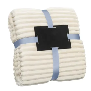 Solid Striped Jacquard Flannel Throw Blanket Soft Anti-pilling Plush Sofa Bed Cover All Season Home Decor