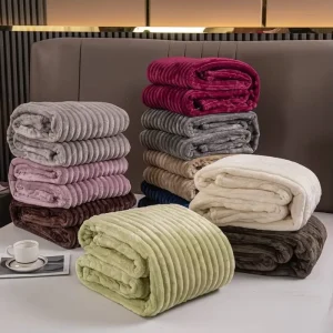 Solid Striped Solid Color Colar Fleece Thick Anti Shed Throw Blanket Bed Cover Home Sofa Nap Hospital Four Seasons Eco Friendly