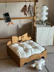 Solid Wood Rectangle Pet Bed Raised Cat & Dog Bed with Removable Washable Cushion Eco Friendly Pet Furniture