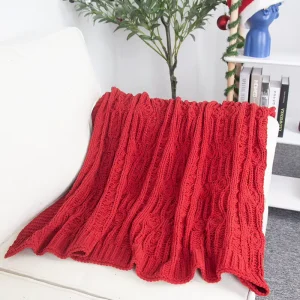 Source Factory Custom Cozy 100%polyester Twist Red Knitted Throw Blanket for Home Decoration