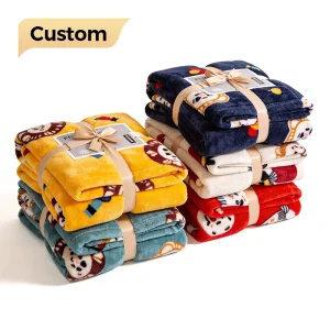 Source Factory Custom Logo Flannel Blanket Soft Warm Cozy Home Textile Throw for Bed Sofa Travel