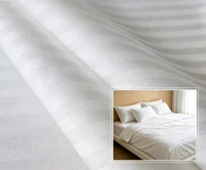 Source Factory Fast Delivery Ex work Low Price 100% Polyester 1cm Satin Stripe Fabric for Star Hotel Shower Curtain Fitted Sheet