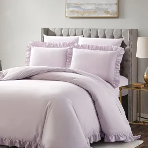 Source Factory Modern Embroidered Sateen Ruffled Soft Luxury Durable 100% Cotton Duvet Cover Set for Guest Room