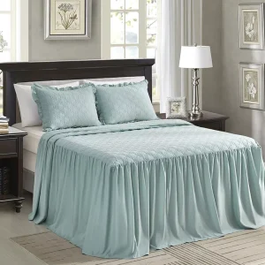 Southern Style Striped Bed Skirt Dust Resistant Quick Dry Microfiber for Humid Summers and Dry Desert Climates