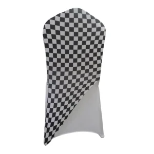 Spandex Chair Sash Black White Checked Band for Wedding Event Party Decoration