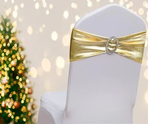 Spandex Gold Chair Sashes Gold Chair Bows for Wedding Decorations Without White Covers (Metallic Gold)