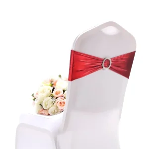 Spandex Metallic Chair Sashes Bow Elastic Stretch Chair Band Tiebacks with Buckle for Wedding Banquet Chair Belt Party Supplies