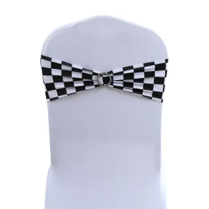 Spandex Stretch Chair Sash Black and White Checked Pattern Bands for Wedding Pary Birthday Events
