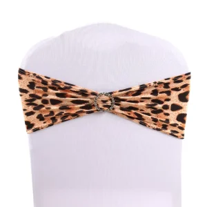 Spandex Stretch Chair Sash Leopard Print Pattern Bands for Wedding Pary Birthday Events