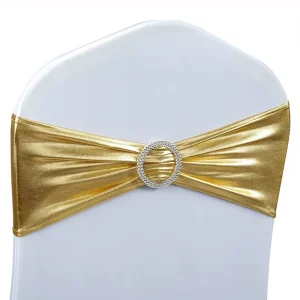 Spandex Wedding Chair Sashes Bows Gold Chair Cover Stretch Band With Buckle Slider for Wedding Banquet Decoration