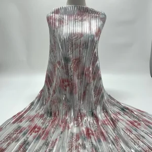 Special Design Shiny Knitting Fabric Pleated Foil Fabric Rainbow Digital Printed Fabric for Garments