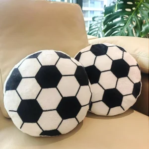 Sports Style Room Decor Soccer Ball Round Fluffy Plush Throw Cushion Pillow Soccer Gifts for Bedroom Sofa Playroom