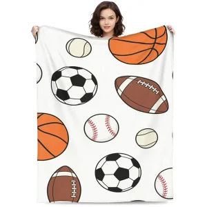 Sports Themed Custom Color Logo Blanket Basketball Soccer Football Baseball Pattern Soft Flannel Throw 100% Polyester Folded