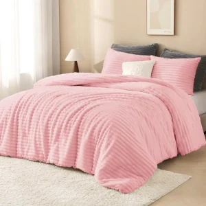 Spot Goods High Quality Ultra-Soft Pink Polyester Solid Fleece Reversible 3-Piece Comforter Set