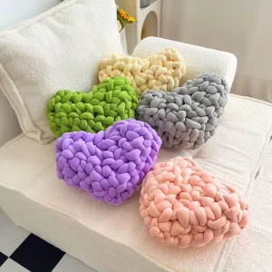 Spot Same Handmade Knitted Nordic Style Heart Shaped Throw Pillow Poly Cotton Material PP Cotton Filling