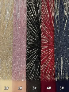 Spot Sequin Mesh Lace Embroidery Fabric Eco Friendly 100% Polyester Lightweight Three Dimensional Line High Fixed Dress