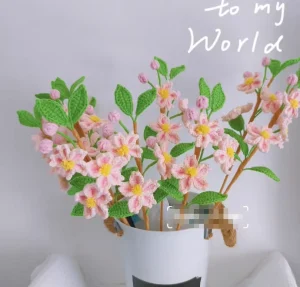 Spring Crochet Cherry Blossom Flowers Handmade Bouquet for Wedding Home Decor & Gift