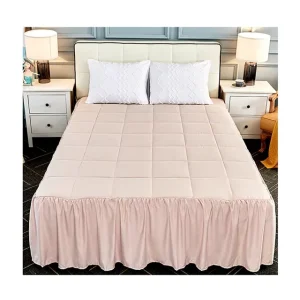 Spring Korea Style Pink Bamboo Cotton Waterproof Anti Bacteria Fitted Mattress Pad and Bed Skirt All Season Use