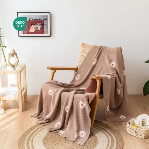 Spring OEKO TEX Certified 100% Cotton Eco Friendly Super Soft Jacquard Knitted Throw Blanket All-Season