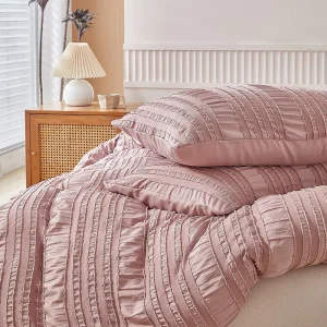 Spring Striped Duvet Cover Sets 3pcs Solid Color Bed Cover King Size Bedding Set