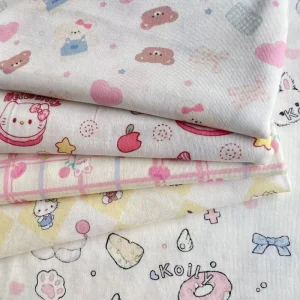 Spring Summer Cute Cartoon Print Stretch Rib Knit Fabric Brushed Soft Polyester Spandex Fabric for Baby Wear