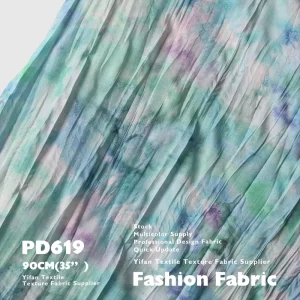 Spring Summer Ink Dye Design Pleated Chiffon Print Fabric for Sundresses Hair Ties and Clothing