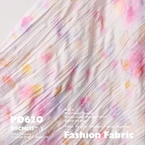 Spring Summer Ink Dye Design Pleated Chiffon Print Fabric for Sundresses Hair Ties and Clothing