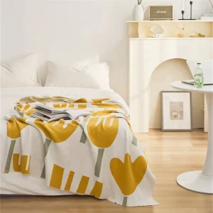 Spring and Summer Tulip Pattern Cute Retro Style 100% Cotton Knitted Blanket LM