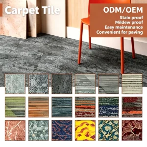 Square Commercial Carpet Tile Polypropylene Asphalt PVC PE Nonwoven Backing Office Modular Flooring Carpet Tiles