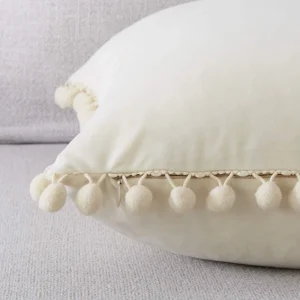 Square Decorative Throw Pillow Covers Soft Velvet Outdoor Cushion Covers 18 X 18 With Balls for Sofa Bed