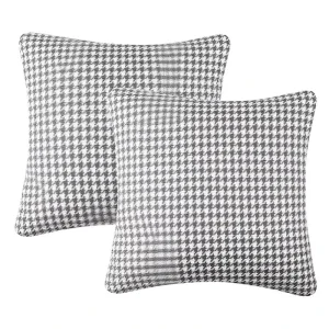 Square Houndstooth Geometric Throw Pillow Covers Cotton Linen (18×18 Inches ) for Home Decor