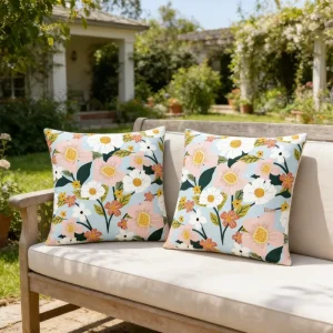 Square Polyester Outdoor Waterproof Pillow Case Flower Geometric Printed Sofa Cushion Home Decor