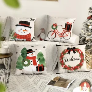 Square Printed Soft Christmas Throw Pillow Santa Claus Linen Short Plush Hotel Customizable Eco-Friendly Decorative