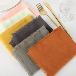 Square Pure-Color Striped Fringed Linen Napkins Table Runner with Tassel Mouth Cloth American Style