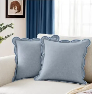 Square Scalloped Chenille Throw Pillow Covers Loop Pile Zipper Closure Modern Style Home Decor