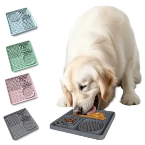 Square Silicone Lick Mat with Four Texture Zones and Suction Cups for Dogs During Bathing and Grooming