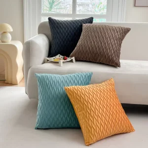Square Solid Color Wrinkled Dutch Velvet Throw Pillow Cover for Bedside Living Room Bedroom Headboard Backrest Modern