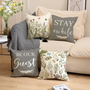 Square Throw Pillows Wild Flower Plant Decorative Outdoor Cushion Covers for Home and Hotel Farmhouse Style