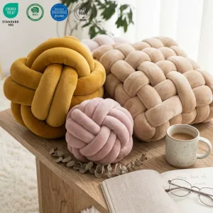 Square Woven Seat Sofa Backrest Plush Cushion Handmade Braided Knot Cushion Pillow
