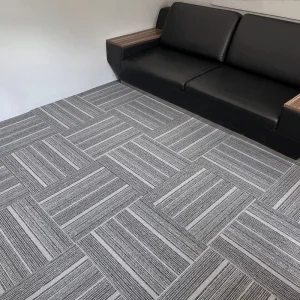 Stain Resistant Linear Vertical Strip Carpet Tiles Fireproof Easy Lay Modular Square Carpet for Hotel Lobby Front Desk Space