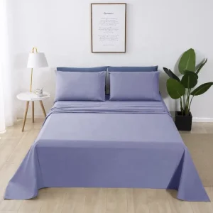 Stain Resistant Soft Breathable Cotton 300TC Luxury Bed Fitted Flat Sheet Pillowcases 4pcs Set for Bedroom Bedding