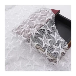 Star Design Nylon Spandex High Elastane Lace Fabric Soft Comfortable Lightweight Knitted Dress Wear for Apparel