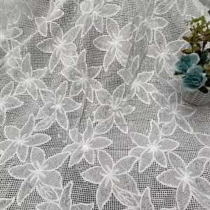 Star Pattern Water Soluble Lace Fabric White Hollow Mesh Embroidery Textile for Wedding Decoration DIY Craft