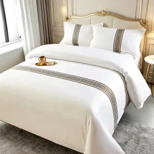 Star Rated Hotels Guesthouses Homestays Simple 100% Cotton Breathable All-Season Ribbon Stickers Frosted Bed Sheets Duvet Covers