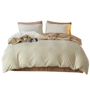 Stereo Arch Embossed Milk Velvet Bed Set Skin-Friendly Heat Retention Coral Fleece Flannel Household Duvet Cover Kit