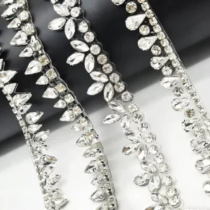 Stock DIY Hotfix Lace Pendant Crystal Chain Rhinestone Trim for Carnival Party