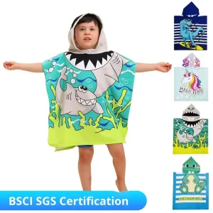Stock Hot Selling Cross-Border Children’s Baby Hooded Woven Microfiber Bath Towel Cape Absorbent Cartoon Print Bathroom Beach