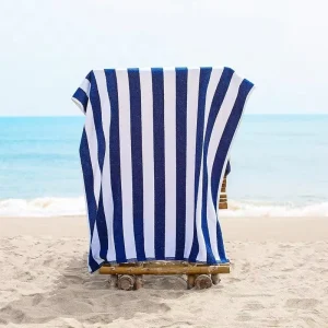 Stock Towels Manufacturer 100% Soft Cotton High Quality Blue&White Striped Absorbent Beach Towels with Custom Embroidery LOGO