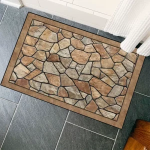 Stone Pattern Door Mat Rustic Pebble Printed Entrance Rug Farmhouse Rock Texture Outdoor Welcome Floor Mat